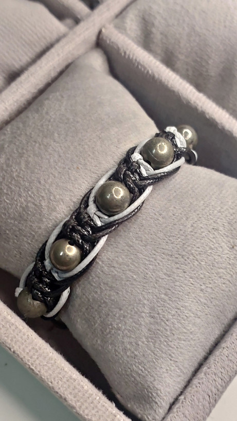 دستبند بافت چرم سنگ پیریت