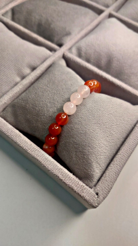 دستبند سنگ کارنلین و رزکوارتز